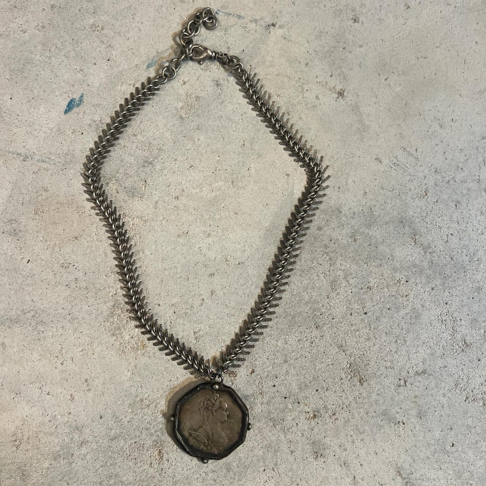 Silver Chain Necklace with Coin Pendant